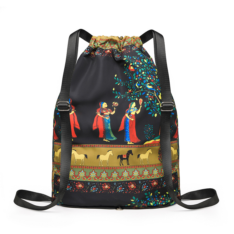 2023 Folding Bag New Loop Backpack Lightweight Outdoor Mountaineering Bag Backpack Oxford Cloth Drawstring Backpack