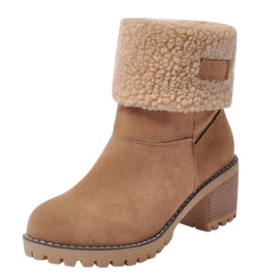 New Short Boots Amazon Women's Boots European and American Middle Barrel Thick Heel High Heel Fool Snow Boots Large Size Cotton Boots Women's Spot