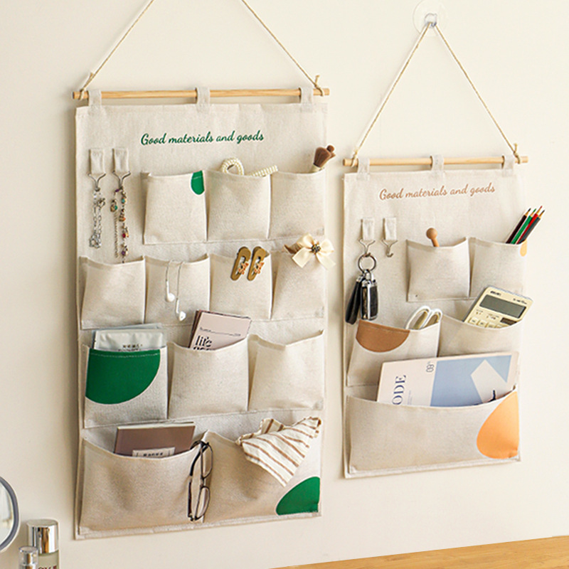 Cotton and Linen Dormitory Bedside Household Bedroom Living Room Door Rear Wall-type Multi-functional Storage Hanging Bag Large Storage Bag