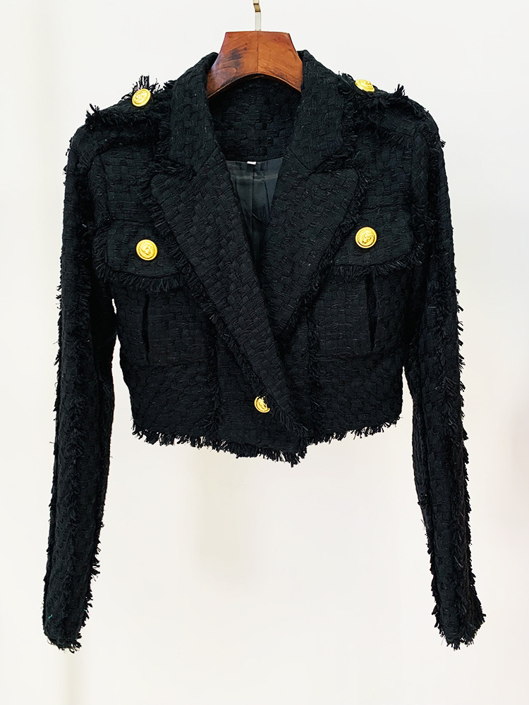 In stock 2024 autunno e inverno Nuova giacca da abito con frange in tweed corto temperamento moda europea e americana_voghion.com
