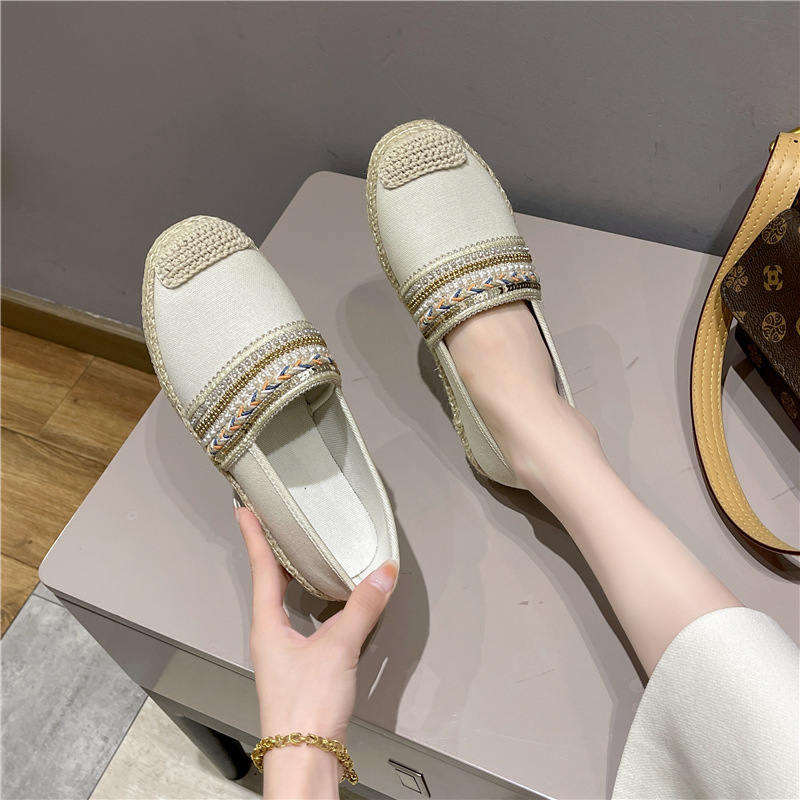 Xiaoxiangfeng Fisherman Shoes Women's 2023 New Style Slip-on Soft-soled Single-layer Shoes Linen Woven Thick-soled All-match Autumn Beans Shoes