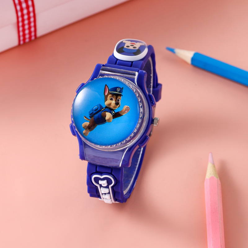 Cartoon flip children's watch puppy Archie rotatable gyro quartz watch boys and girls toy electronic watch