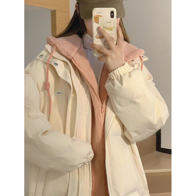 Cappotto corto imbottito in cotone con cappuccio spesso abbinato in stile coreano da donna, invernale, per studenti, alla moda_voghion.com