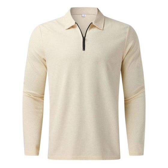 2023 New Long-sleeved Men's Loose Long-sleeved Waffle Lapel Casual Polo Shirt Casual All-match Trendy Brand