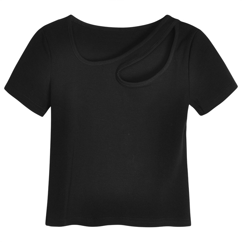 2023 Summer New Style Desire Style Design Sense Hollow-out Slim-fit Short Base Shirt Short-sleeved T-shirt Women's Top