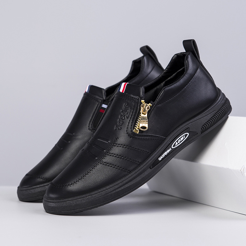 2022 autumn new leather shoes men's business casual shoes Joker zipper casual shoes a generation of hair