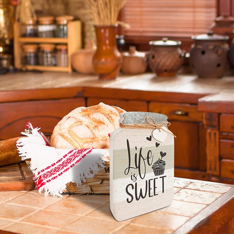 Mason Pot Shape Wooden Tag Kitchen Wall-mounted Decorations Retro Country Style Wooden Pendant