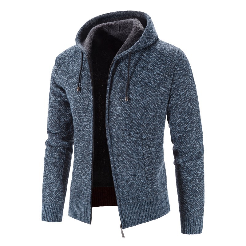 Cross-border foreign trade new autumn and winter fleece-lined thickened plus size men's sweater coat hooded zipper cardigan warm sweater