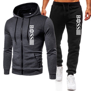 Sweater suit 2023 cross-border foreign trade Amazon sports fitness men's LOGO printing zipper men's sweater