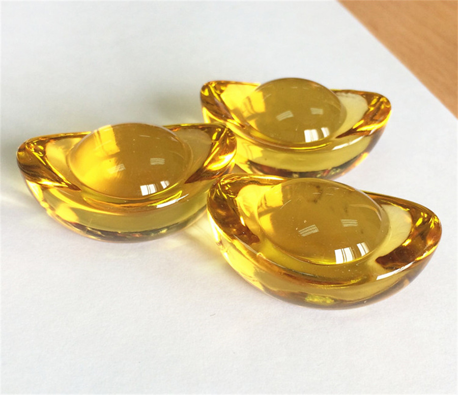 Glass ingot gold ingot yellow artificial glass crystal decoration living room desktop ornaments rice jar cornucopia decoration