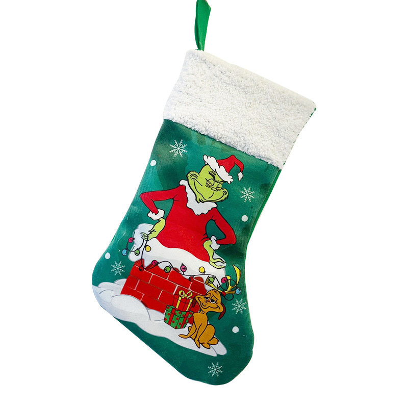 suit Christmas Stocking Grinch Green Hair Monster Gift Bag Super Soft Christmas Pendant Fireplace Decorations Kit Supplies