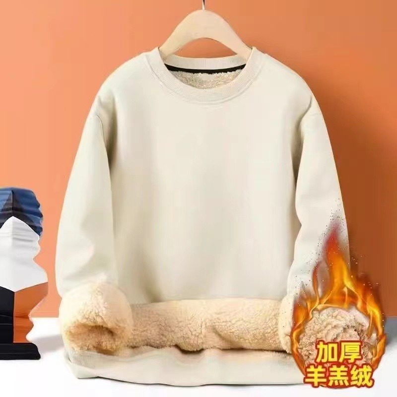 2023 autumn and winter New plush solid color sweater men's Korean-style trendy ins fleece-lined thick warm lambswool coat