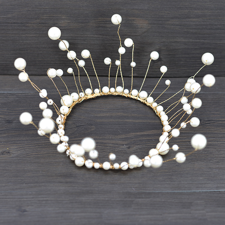New bridal crown headdress beaded cake Crown Pearl Crown wedding dress jewelry wholesale
