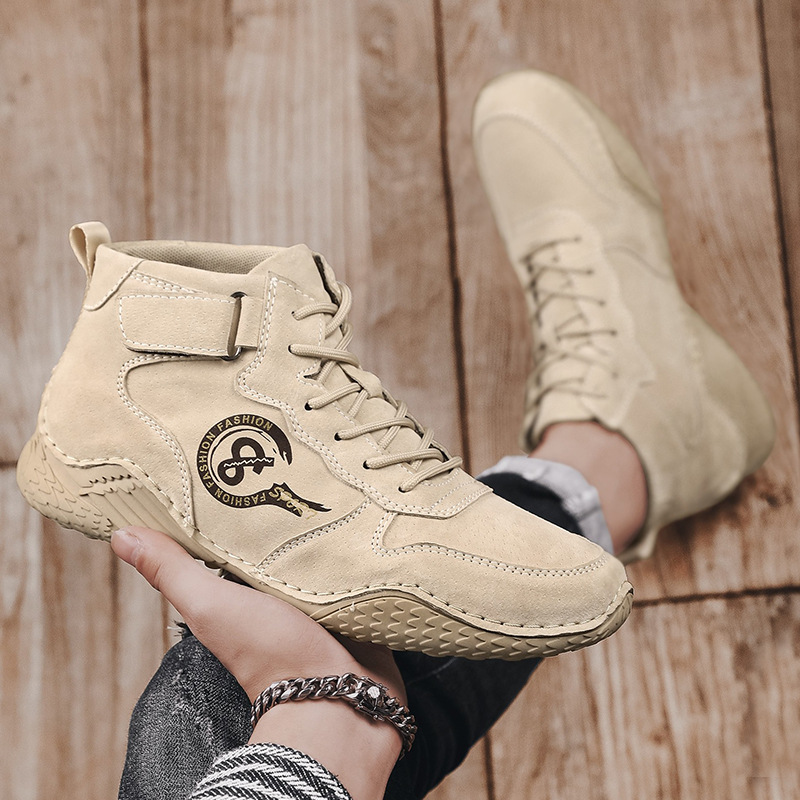 Autumn new men's casual high-top shoes Korean style breathable daily octopus peas shoes fleece-lined warm cotton shoes fashion