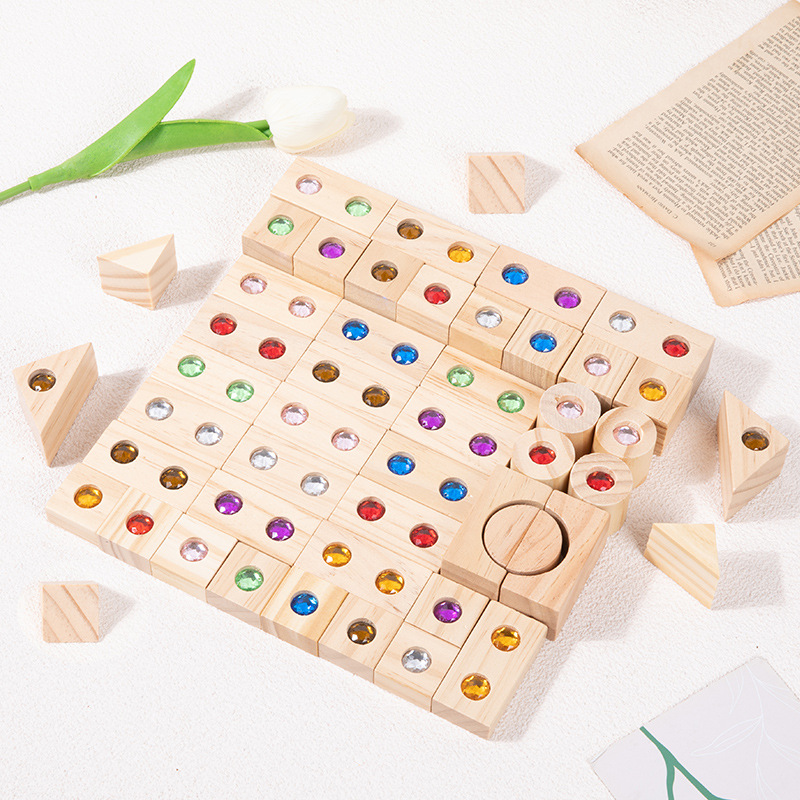 Children's Wooden Early Childhood Kindergarten Baby Creative Large Acrylic Light-Transparent Gem Assembled Building Blocks Educational Toys