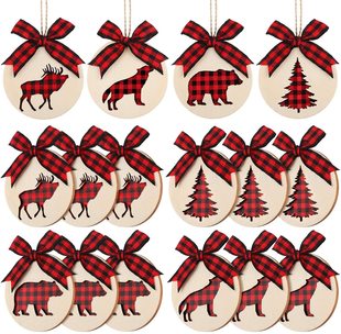 Mika 12 wooden Christmas decoration Christmas tree hanging wood slice round wood chip hanging piece decoration, 4 styles