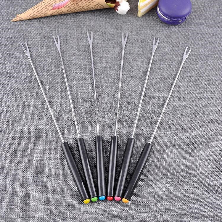 24CM stainless steel plastic Bing dessert fork six-piece set cheese chocolate hot pot fruit dessert cake fork