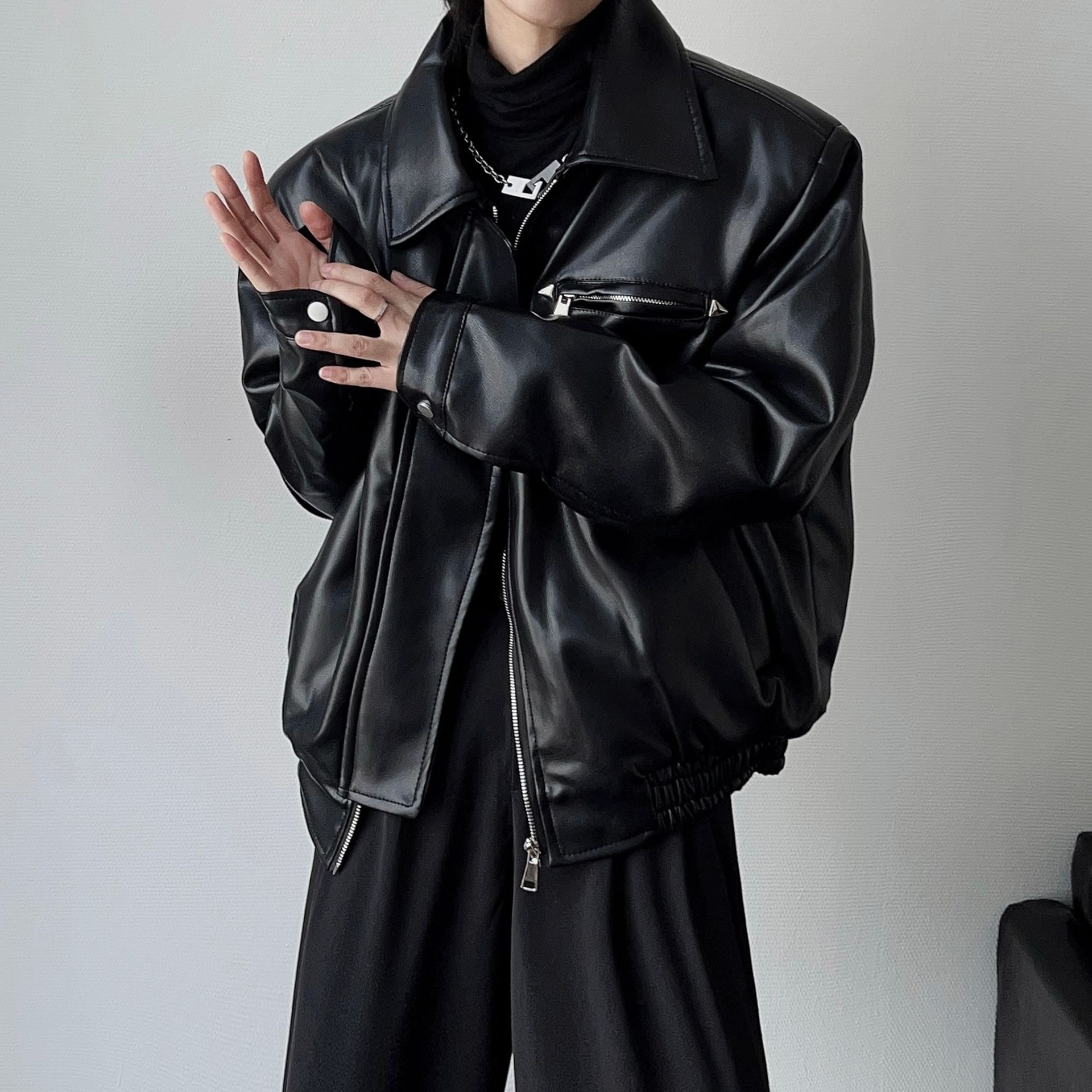 American-style PU Leather Jacket Men's Spring and Autumn British Pia Ya Men's High-end Sense Profile Biker Clothing Tide Leather Jacket