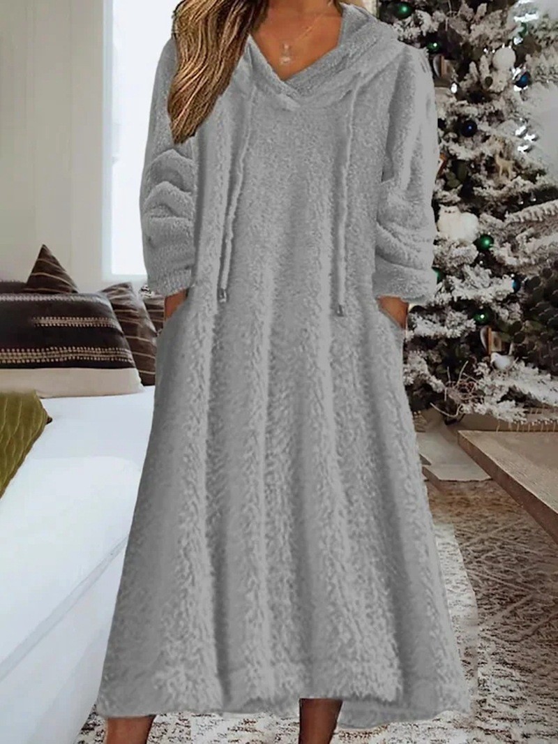 Cross-border 2023 new autumn and winter European and American Amazon loose casual fluff hooded long sleeve dress home wear