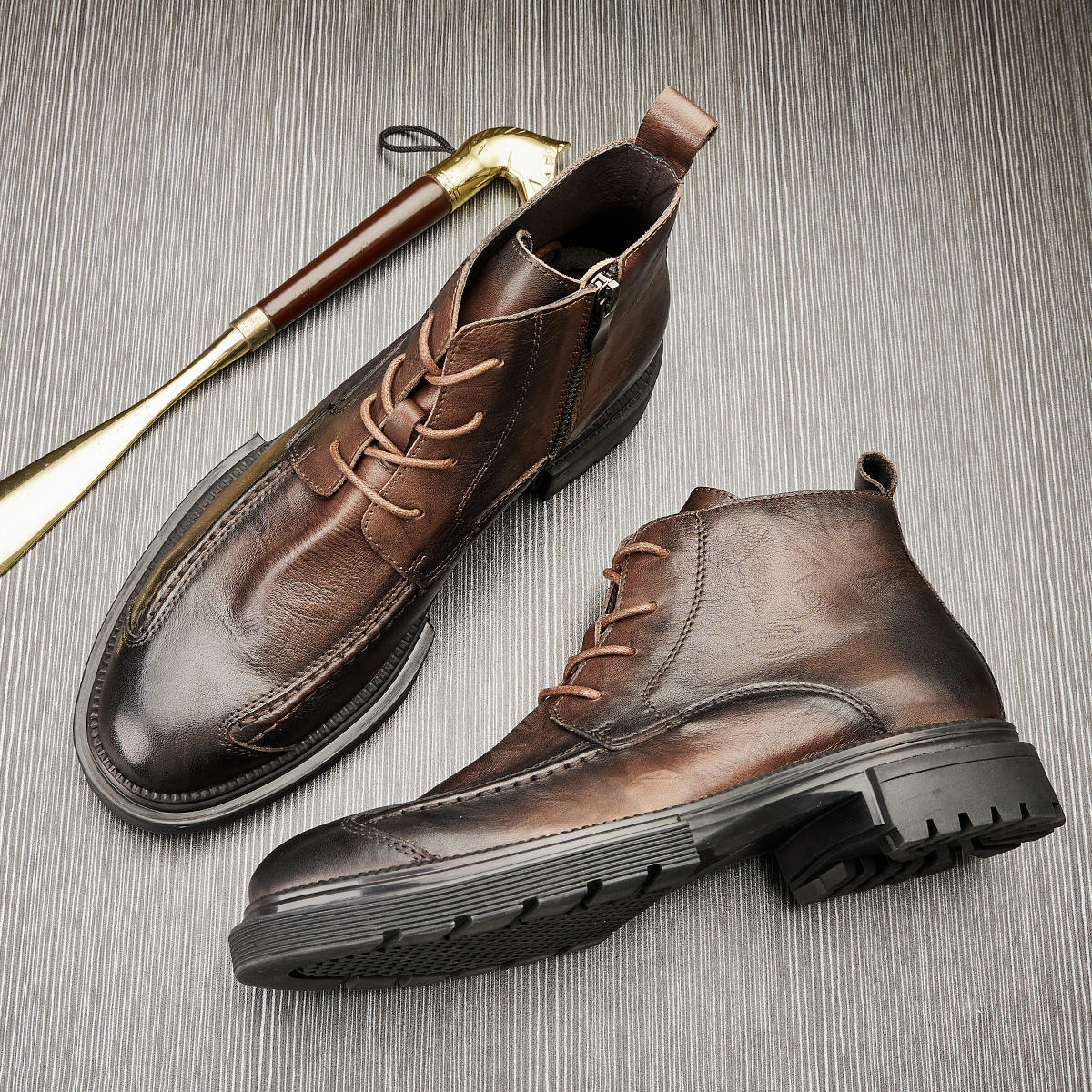 HPIOPL quality 4998 high-top zipper Martin boots cross-border thick-soled round-top ankle boots distressed men's boots