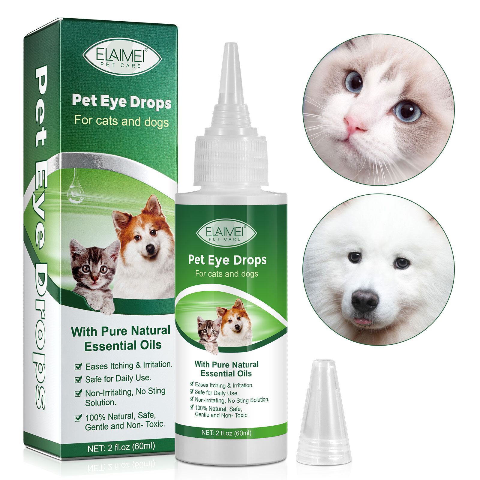 ELAIMEI pet eye drops tear-removing eye itching relieving eye itching dog cat conjunctivitis eye drops