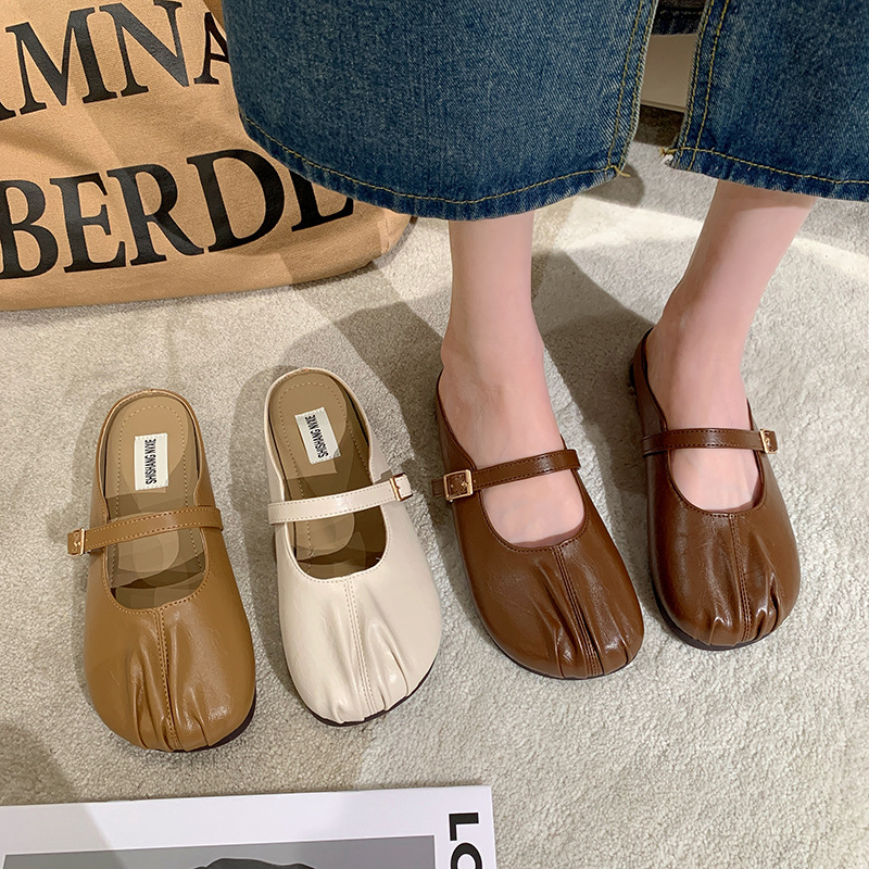 Baotou Half Slippers Women's Outer Wear 2023 Summer New Flat Casual Pregnant Women's Lazy Shoes Mueller Shoes Half Slippers