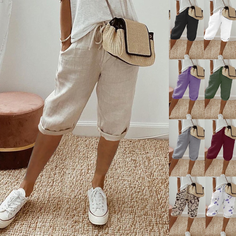 2024 Europe and the United States cross-border Amazon independent station women's cotton and linen pocket elastic casual pants women's pants pants