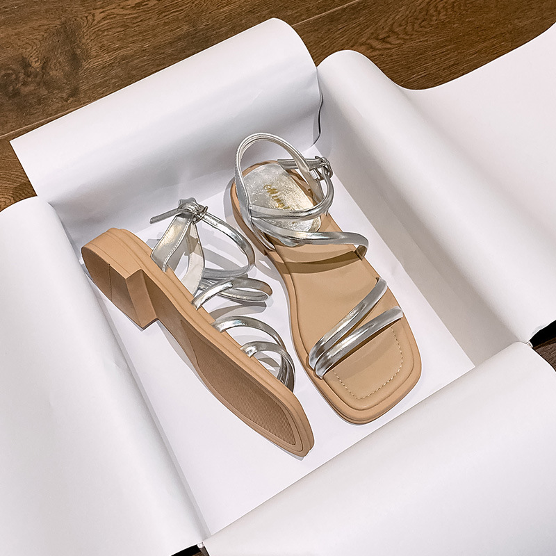 Thick Heel Sandals Women's 2024 New Style Outer Wear Summer One Character Fairy Style French High Heels Women's Large Size Shoes