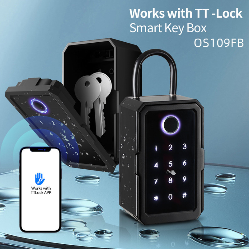 All-through lock fingerprint key box wall-mounted password storage box graffiti Bluetooth password box mobile phone control smart lock