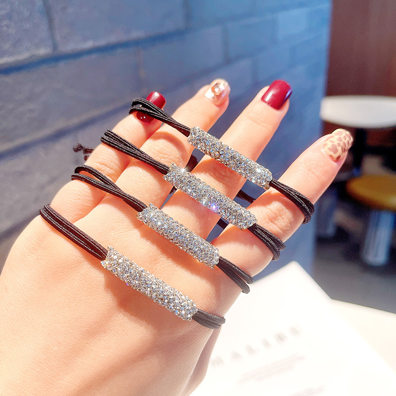 Korean version of simple shiny rhinestone hair ring students small fresh basic hair band stall Taobao cute hair rope