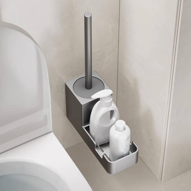 Toilet toilet brush space aluminum no dead angle toilet washing artifact brush wall hanging punch-free household cleaning suit