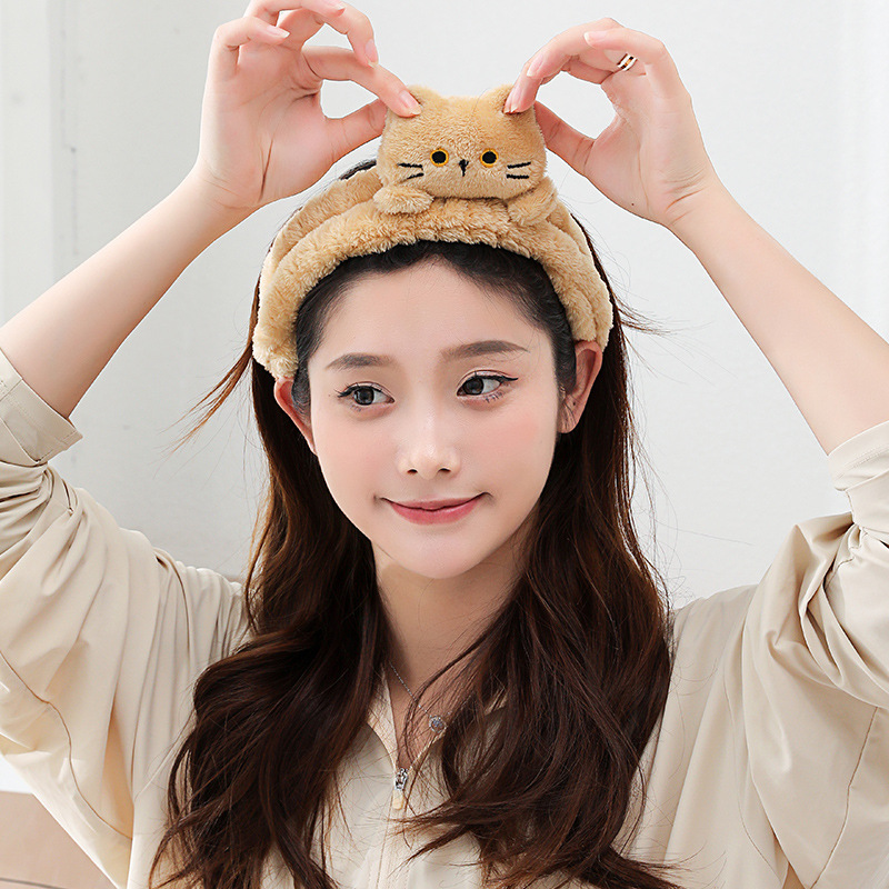Cartoon cat hair band female plush face wash headband non-slip mask special hair band headdress cat ear headband