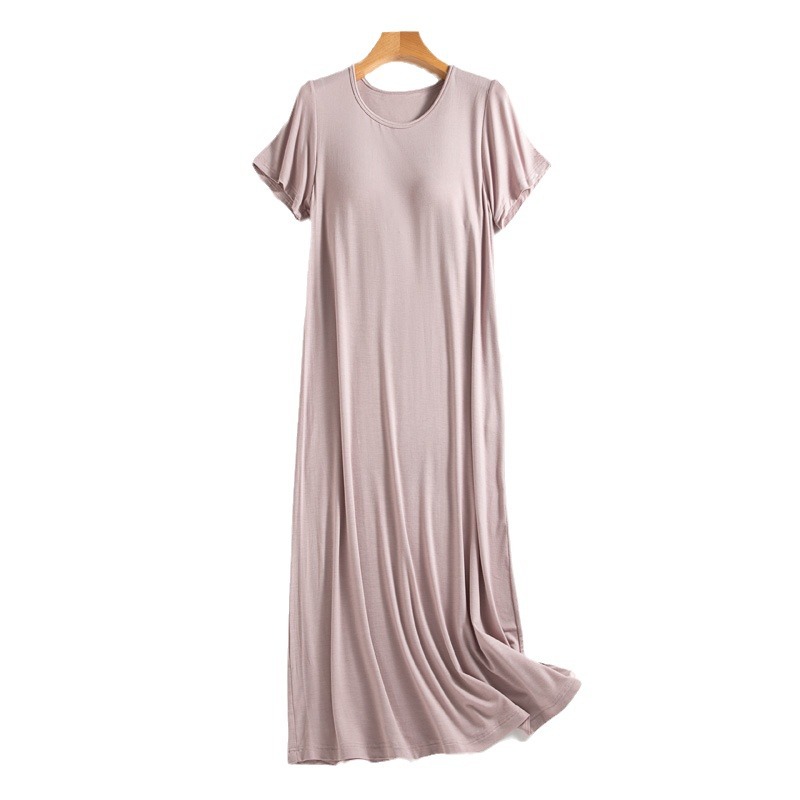 Summer versatile modal with chest pad over the knee loose plus size pregnant women can wear outdoor home wear skirt short sleeve home nightdress