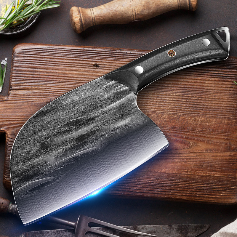 Foreign trade Molybdenum Vanadium steel forging hammer cutting knife thickened kitchen stainless steel bone cutting knife light luxury style wooden handle multi-purpose knife