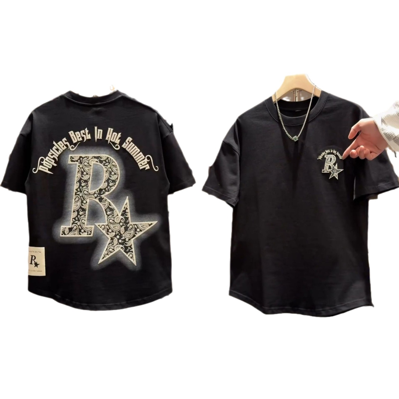 Summer New High-grade Embroidered Short-sleeved T-shirt Men's European Trendy Brand Heavy Industry Men's Round Neck All-match Half-sleeve Trendy