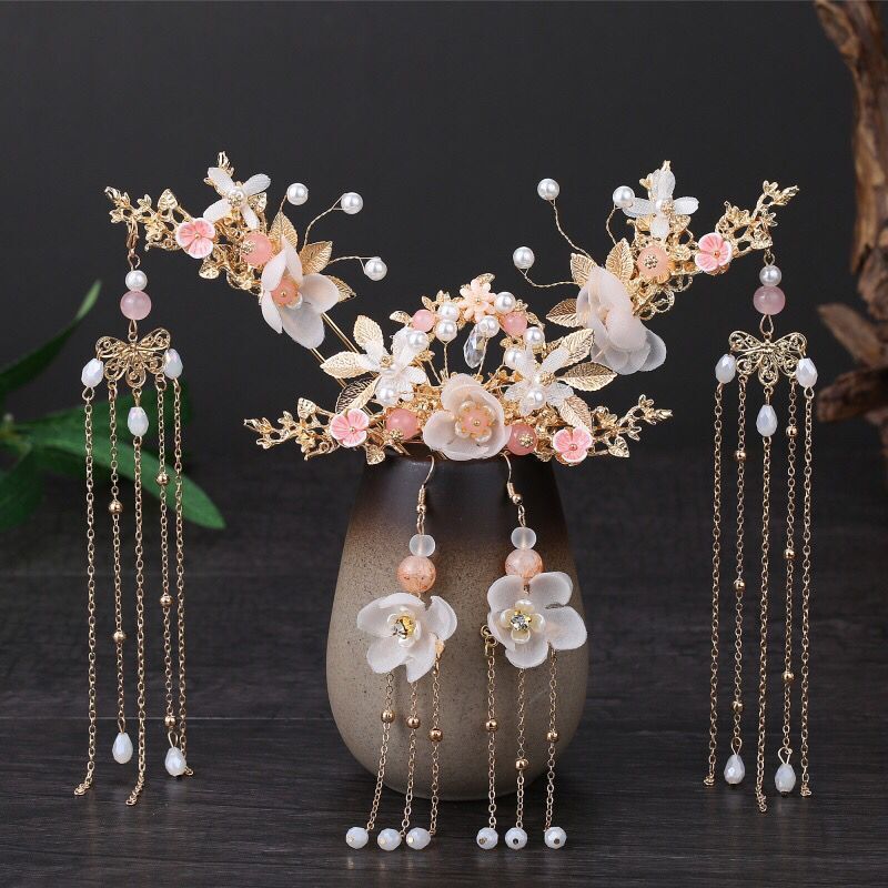 Antique Hanfu Headwear Tassel Side Clip Pair Clip Super Fairy Accessories Hairpin Women's Classical Step Shake Ancient Hair Accessories Set
