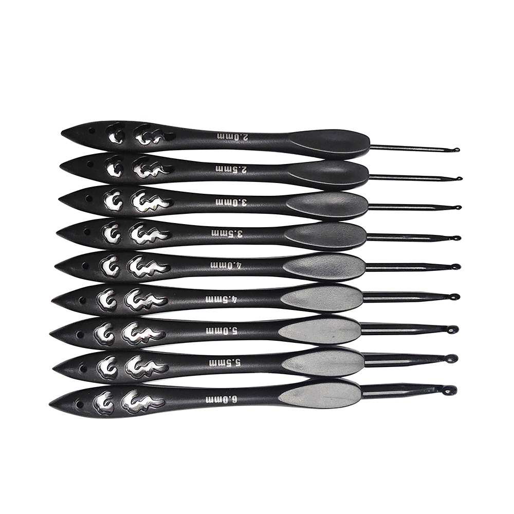 Knitting tools black plastic handle alumina crochet suit a set of 9 PCs 2.0-6.0mm OPP bag packaging