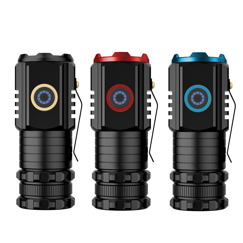 Shake Fast Hot Household Small Flashlight Portable Mini Three-eye Small Steel Cannon Flashlight Strong Light Outdoor Charging Super Bright