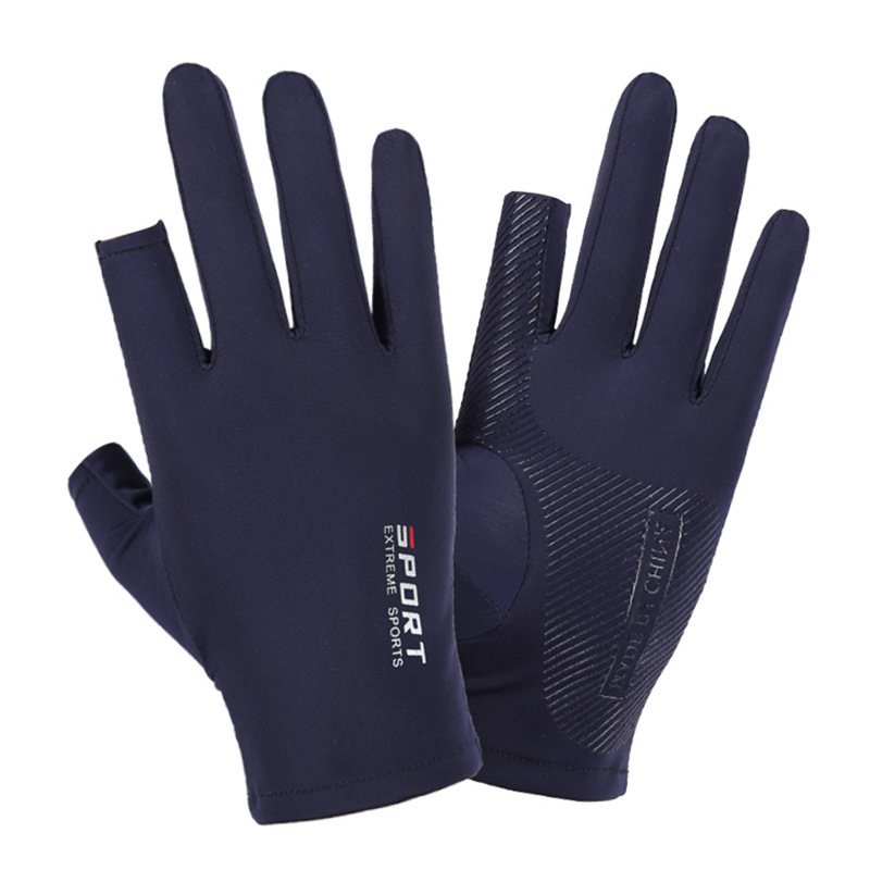 Men's and Women's Ice Silk Half-Finger Fishing Sports High Elastic Comfortable Sun Protection Gloves Outdoor Thin Non-Slip Riding Two-Finger Gloves