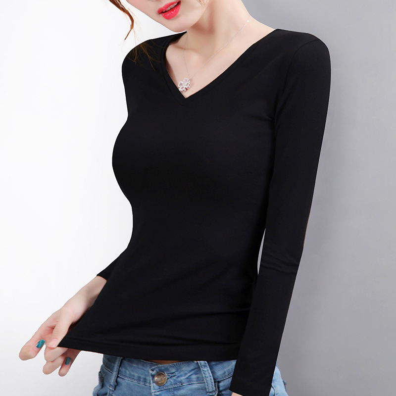 Black thick shirt women's autumn and winter New velvet bottoming long-sleeved T-shirt Slim warm plus size T-shirt top delivery