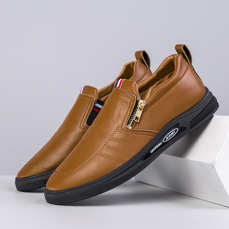 2022 autumn new leather shoes men's business casual shoes Joker zipper casual shoes a generation of hair