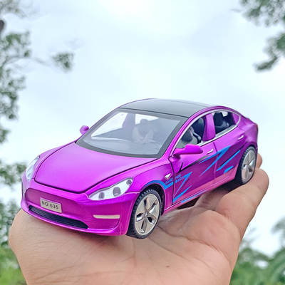 1:32 Tess electric car model MODEL3 alloy model with light sound effect pull back car eat chicken