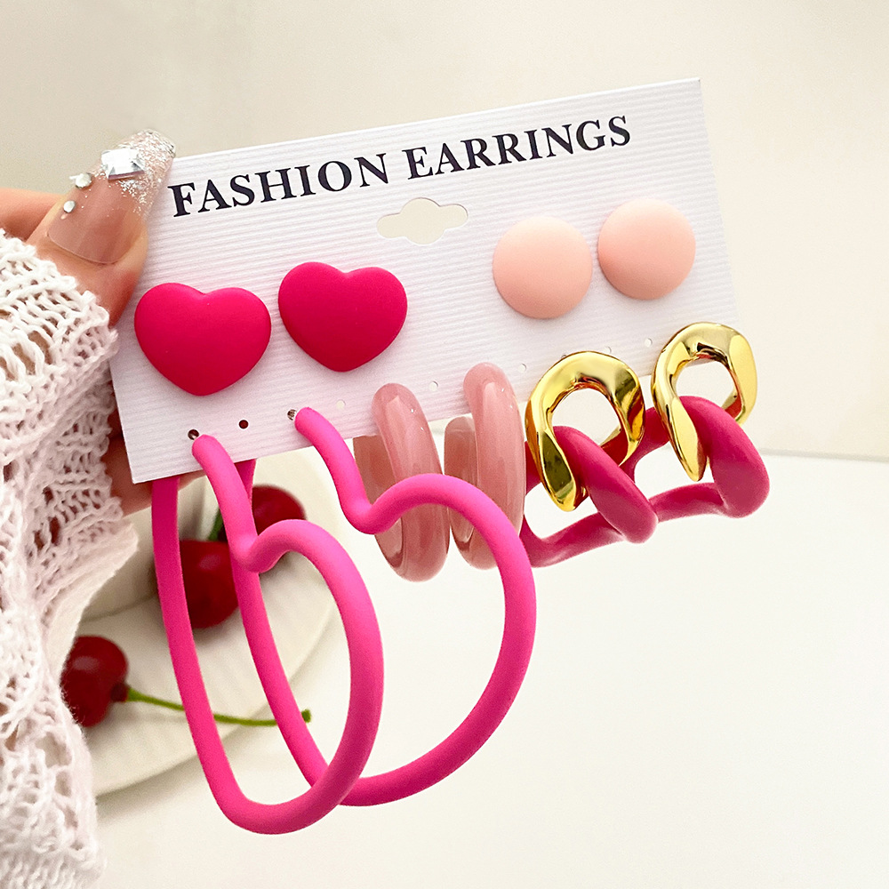 Mu Shang 1417 Valentine's Day Limited Oversized Love Earrings Set Lolita Wind Contrast Color Exaggerated Resin Jewelry