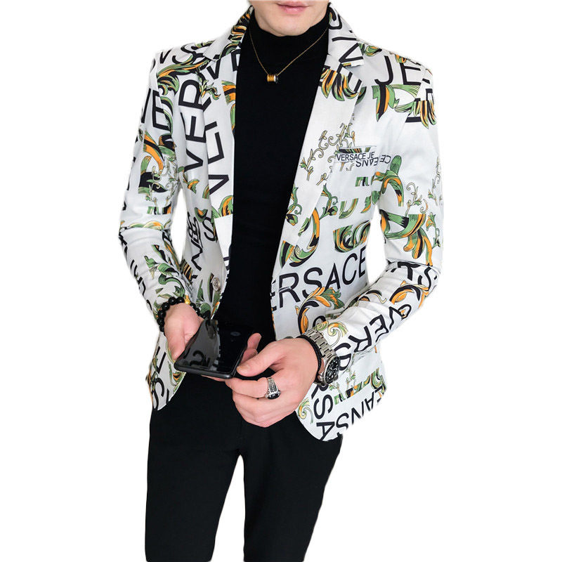2022 Spring and Autumn new fashion trendy men's letter printed small suit floral suit men's suit wholesale