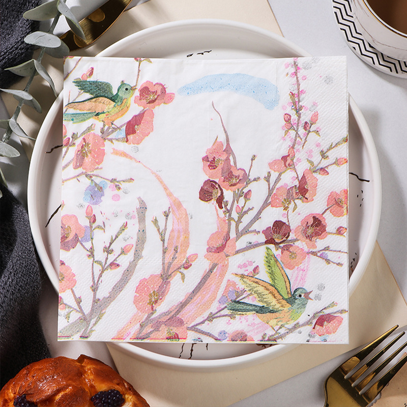 Spot new plum blossom printing napkin paper towel Western restaurant bakery for facial tissue wholesale