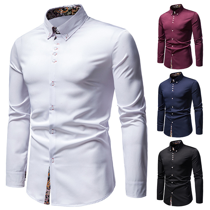 Cross-border 2022 new men's long-sleeved shirt European and American style youth casual lapel slim color matching shirt men's wholesale