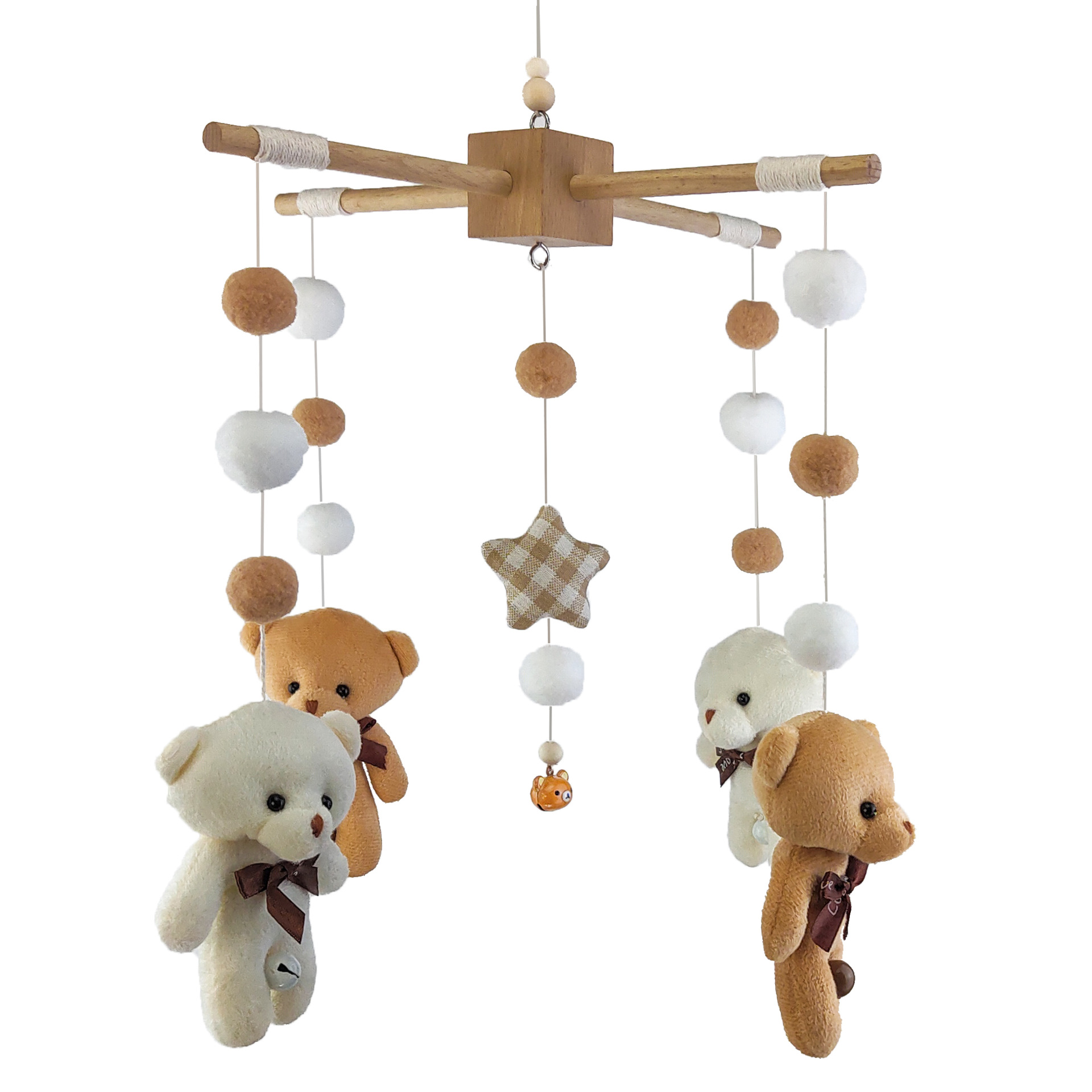 Cross-border INS Bear Bed Bell Plush Doll Five-pointed Star Hanging Rattle Cross Wooden Frame Baby Children's Pendant
