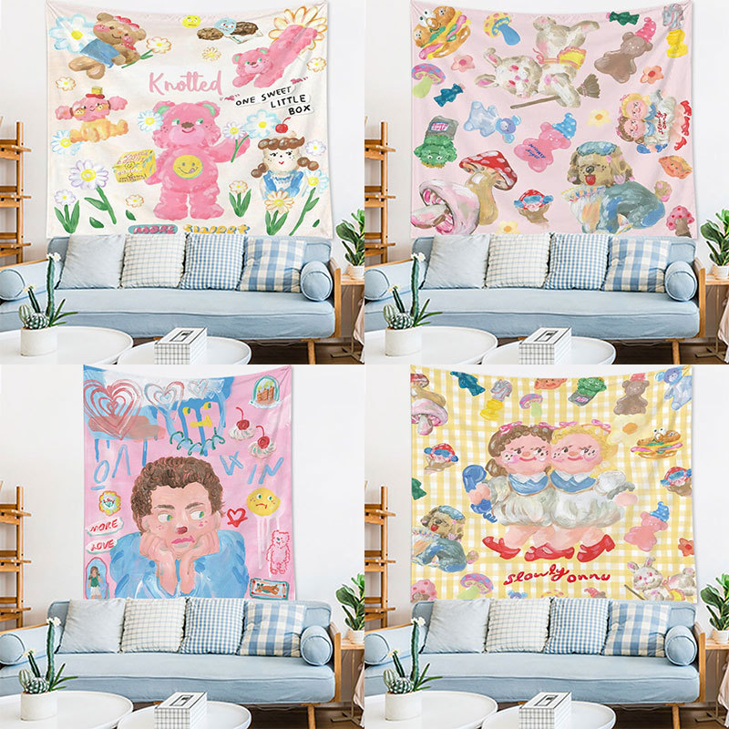 Girl's Heart Background Cloth Wall Cloth Hanging Cloth Cartoon Live Fabric Bedside Dormitory Layout Background Wall Tapestry Bedroom