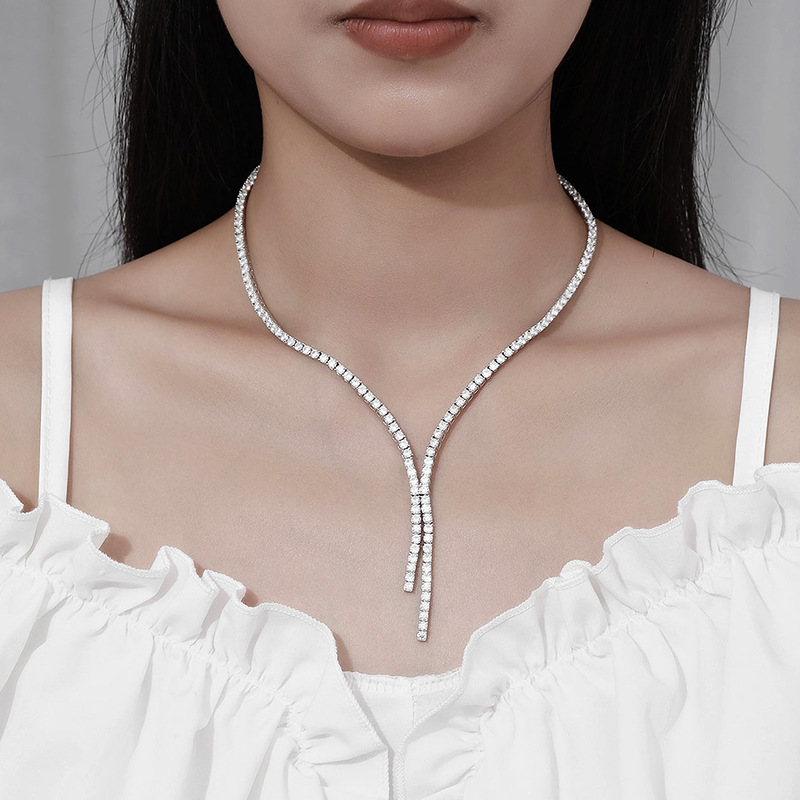 10分鑽莫桑鑽流蘇項鍊女純銀小眾設計簡約高級感輕奢華滿鑽鎖骨鏈