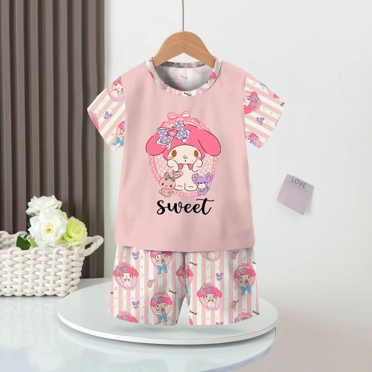 2024 new children's pajamas girls' spring and summer girls' short-sleeved thin air conditioning clothes little girls' homewear suit